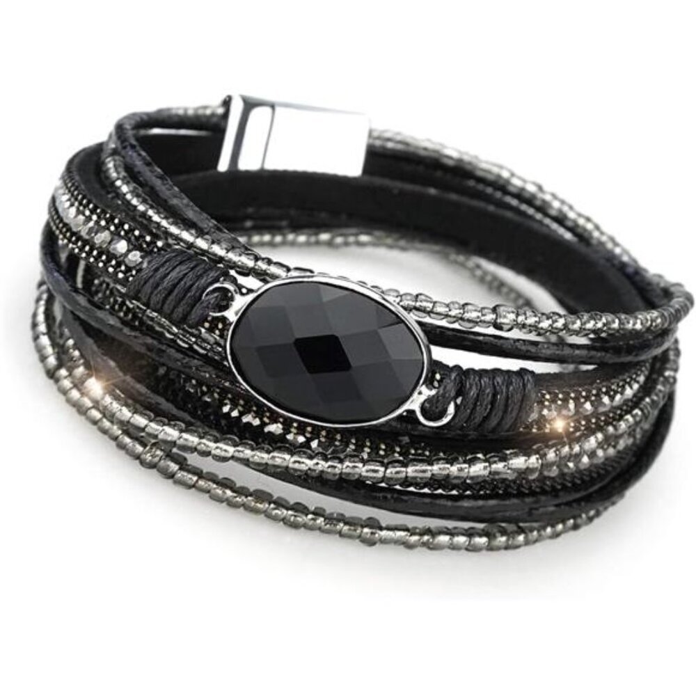 Women Wrap Bracelet Multilayered Leather Braided Bangle Wrist Cuff Bangles